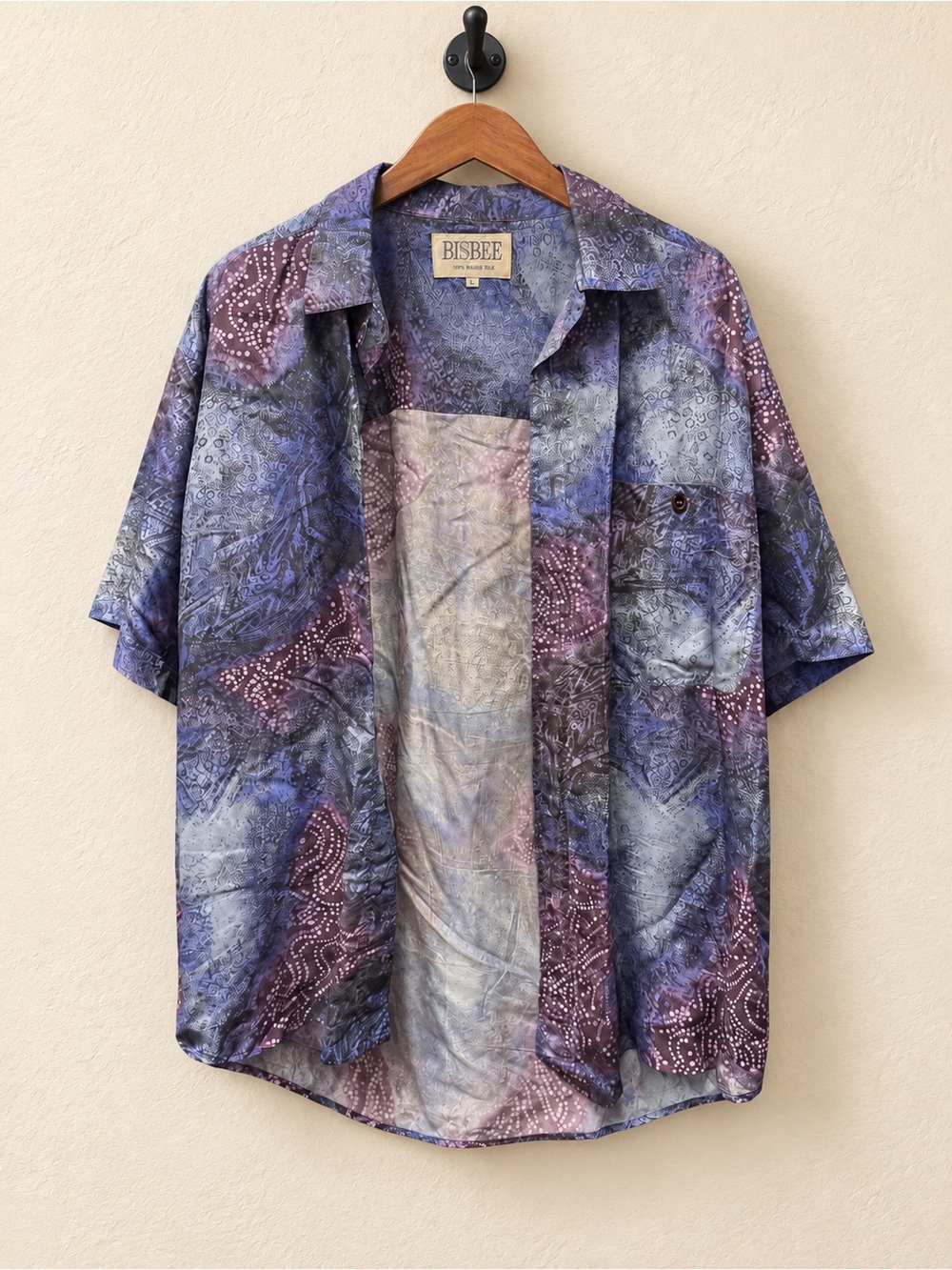 Vintage Bisbee Men’s 100% Washed Silk Abstract Button-Up Shirt L